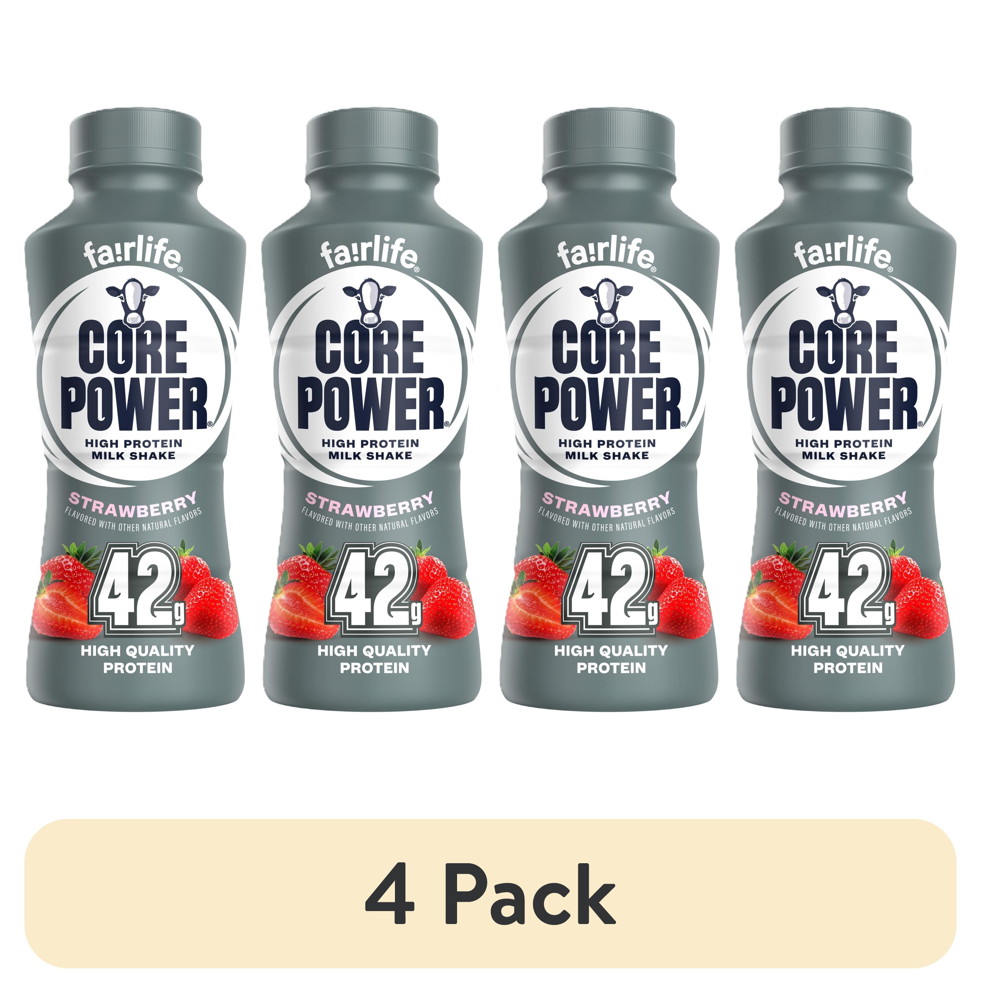 (4 pack) Core Power High Protein Shake, Strawberry, 42g Bottle, 14 fl oz