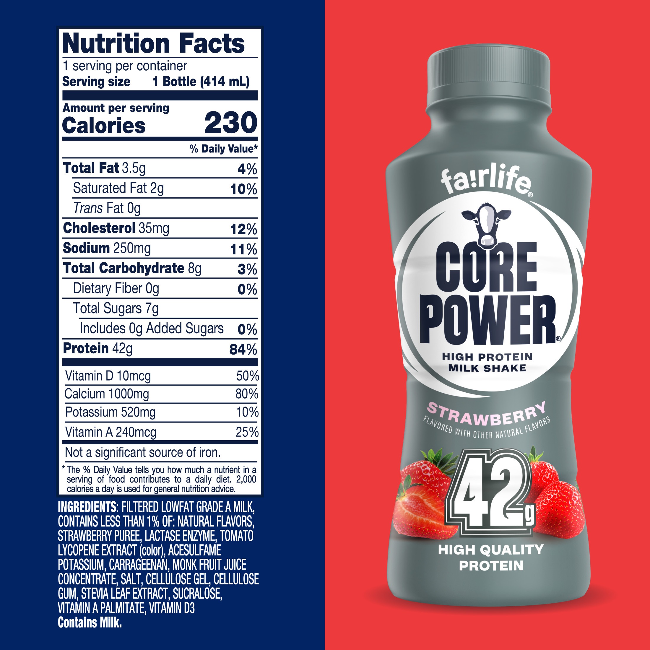(4 pack) Core Power High Protein Shake, Strawberry, 42g Bottle, 14 fl oz - Image 3