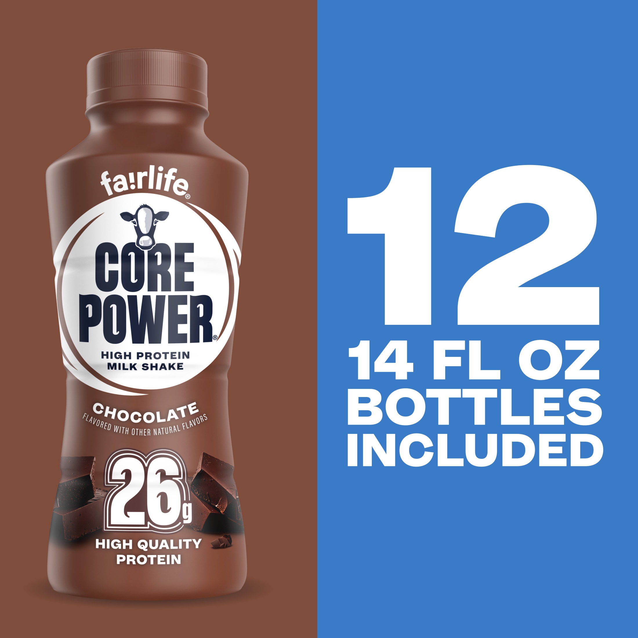 Core Power Protein Shake, Chocolate, 26g Bottle, 14oz, 12 Pack - Image 4