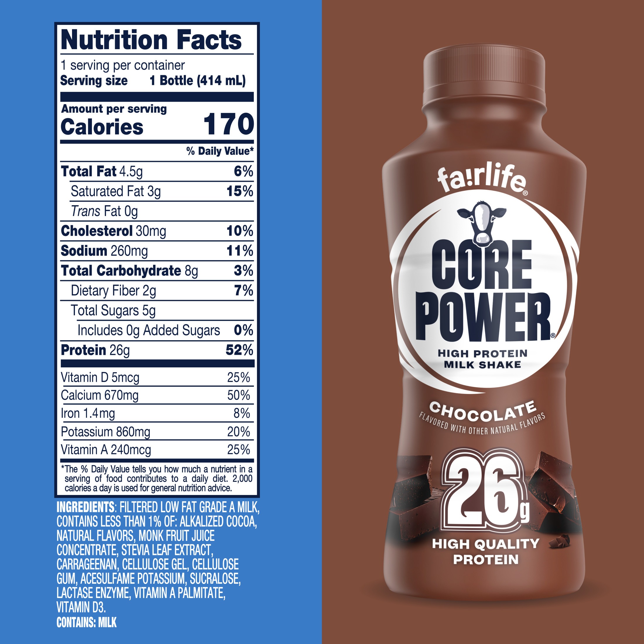 Core Power Protein Shake, Chocolate, 26g Bottle, 14oz, 12 Pack - Image 5