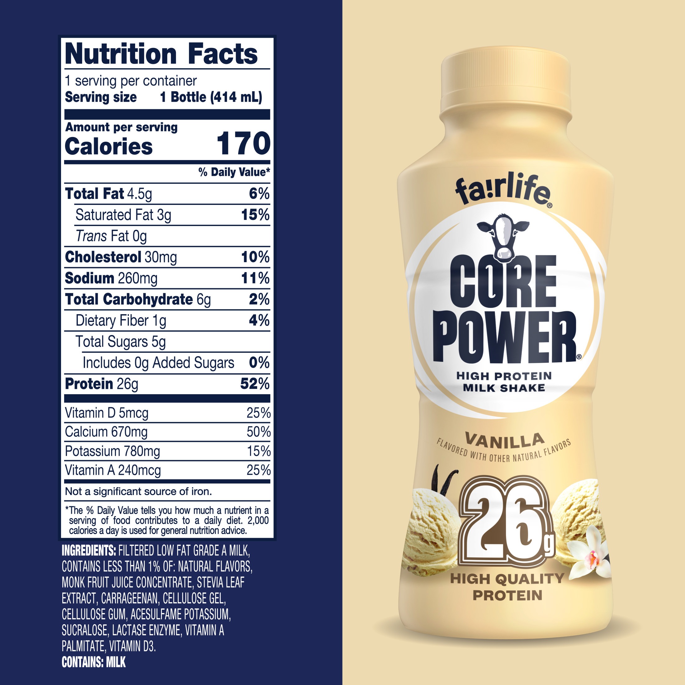 Core Power Protein Shake, Vanilla, 26g Bottle, 14oz, 12 Pack - Image 3